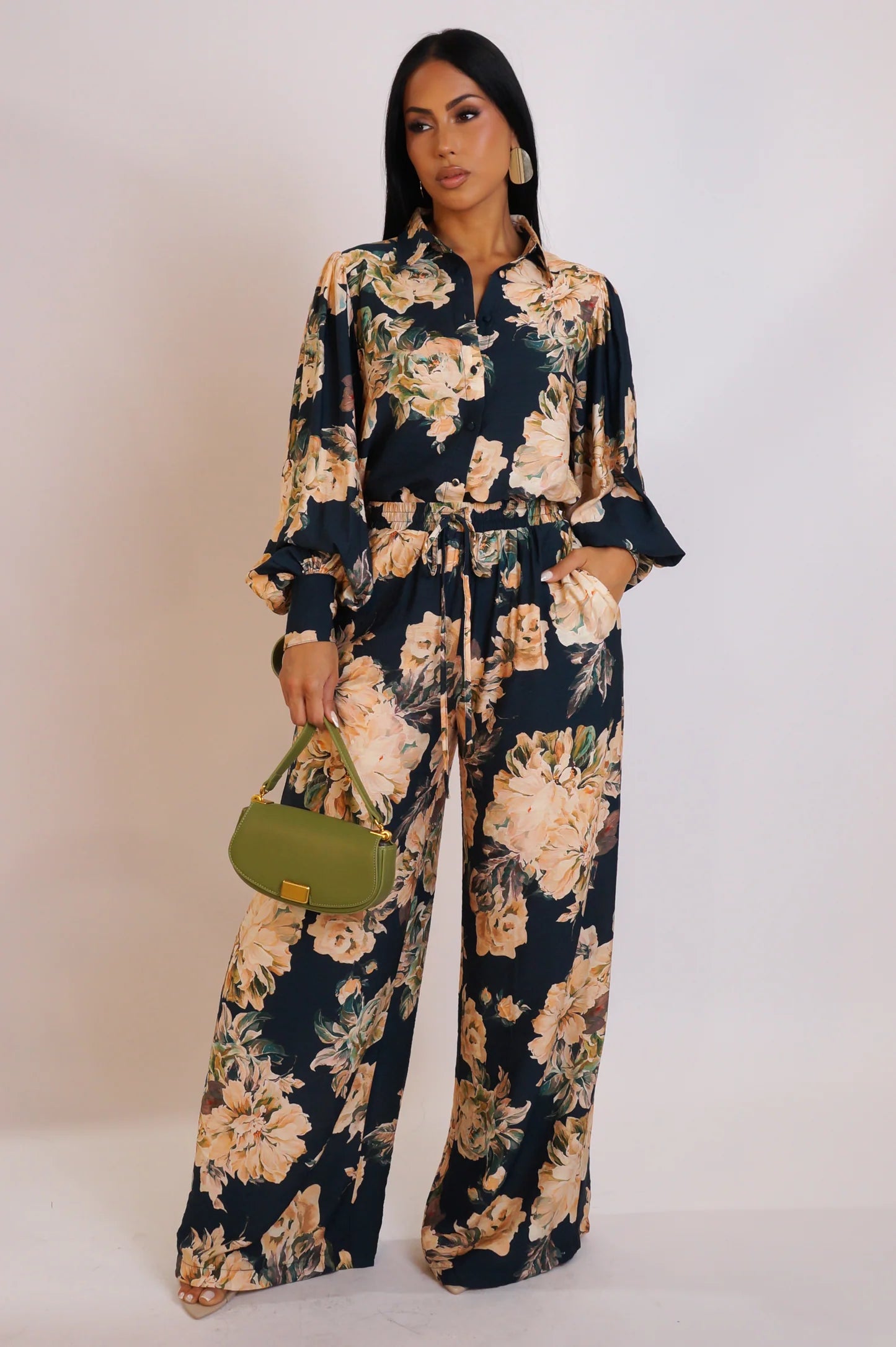 Vintage Floral Navy Pant Set