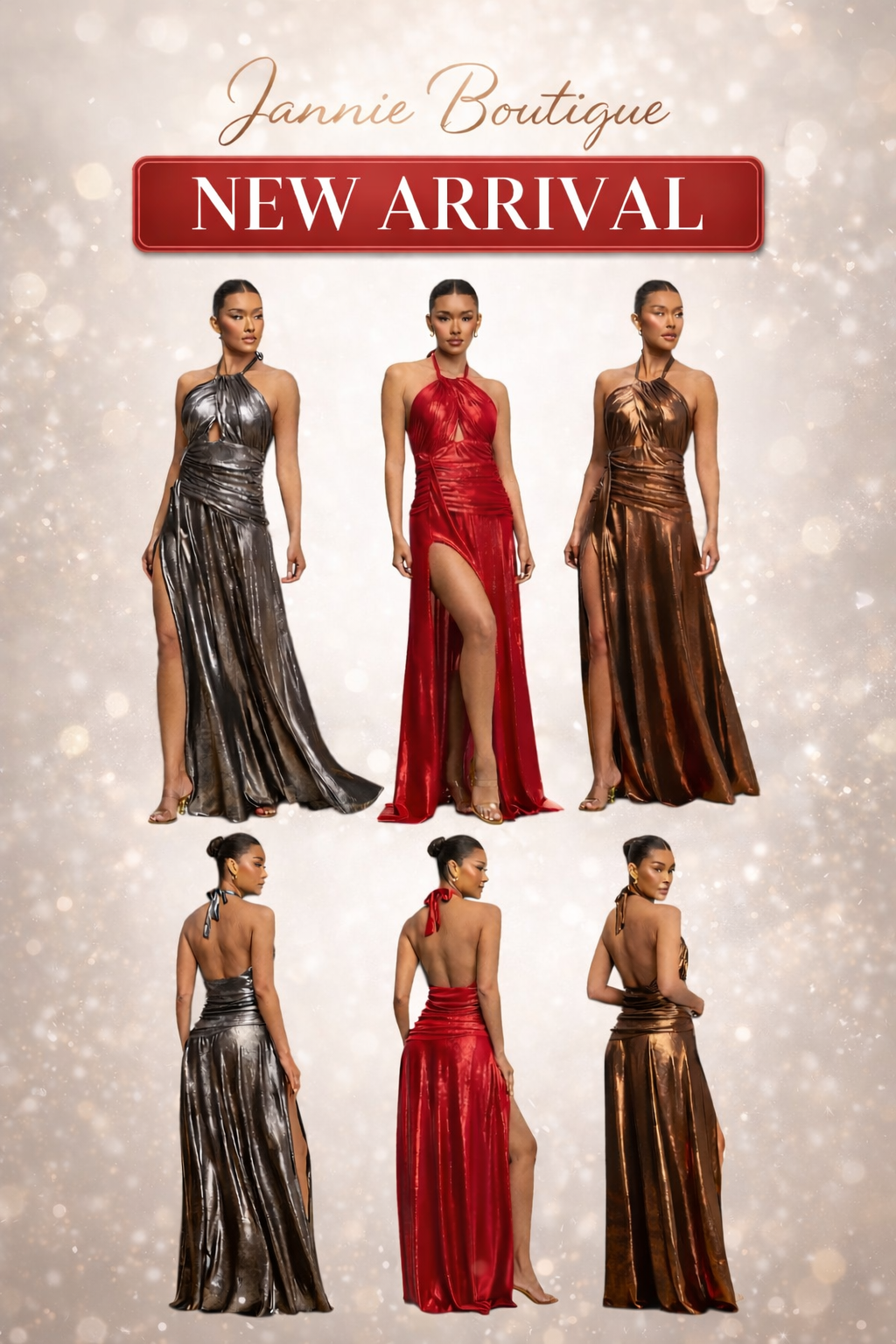 Brown Metallic Halter Maxi Dress