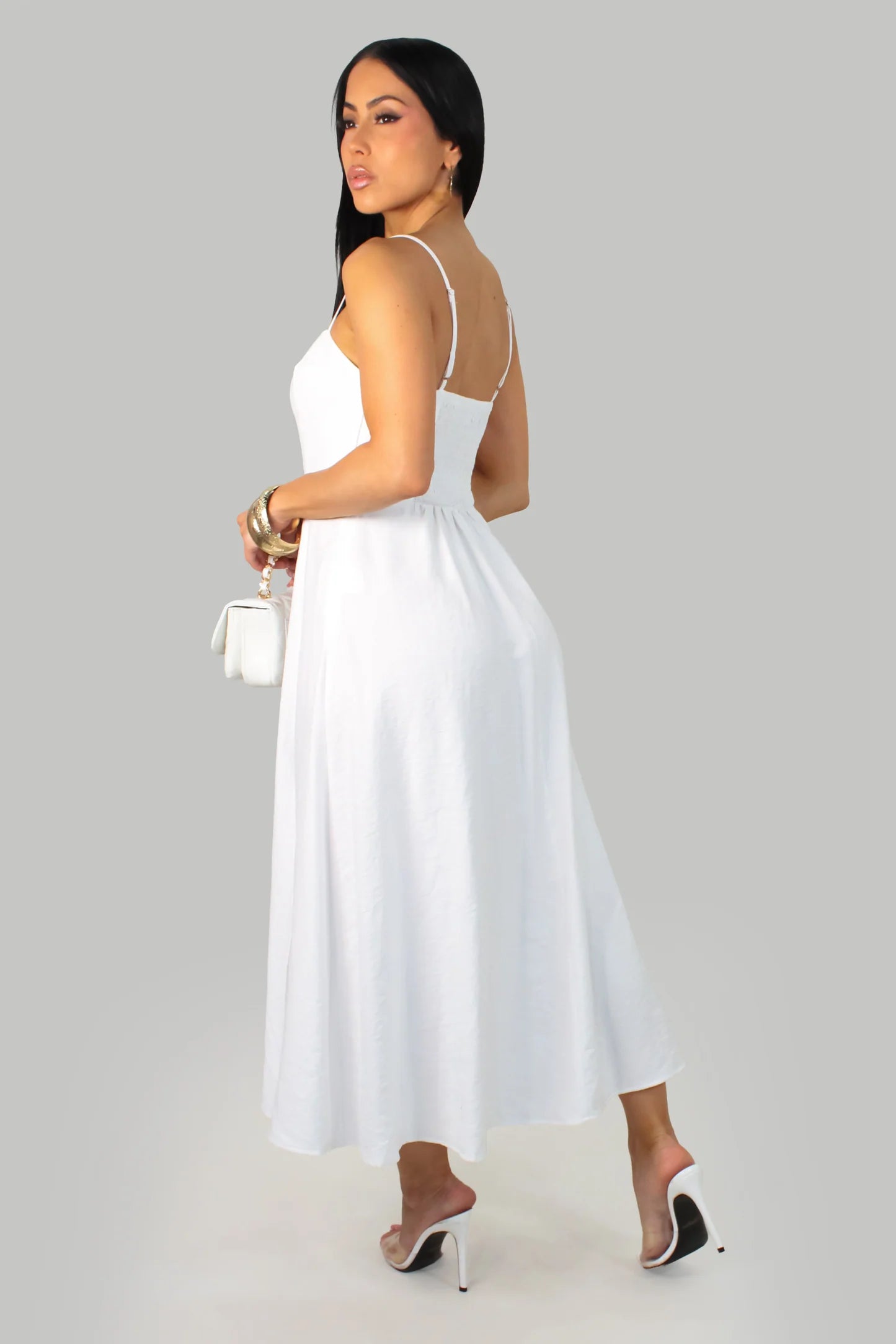 Golden White Midi Dress