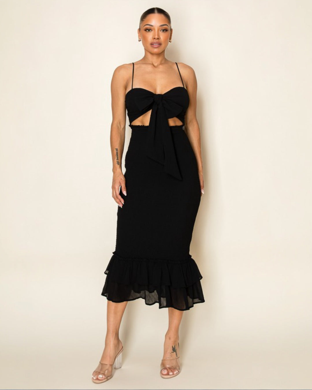 Aitza black midi dress