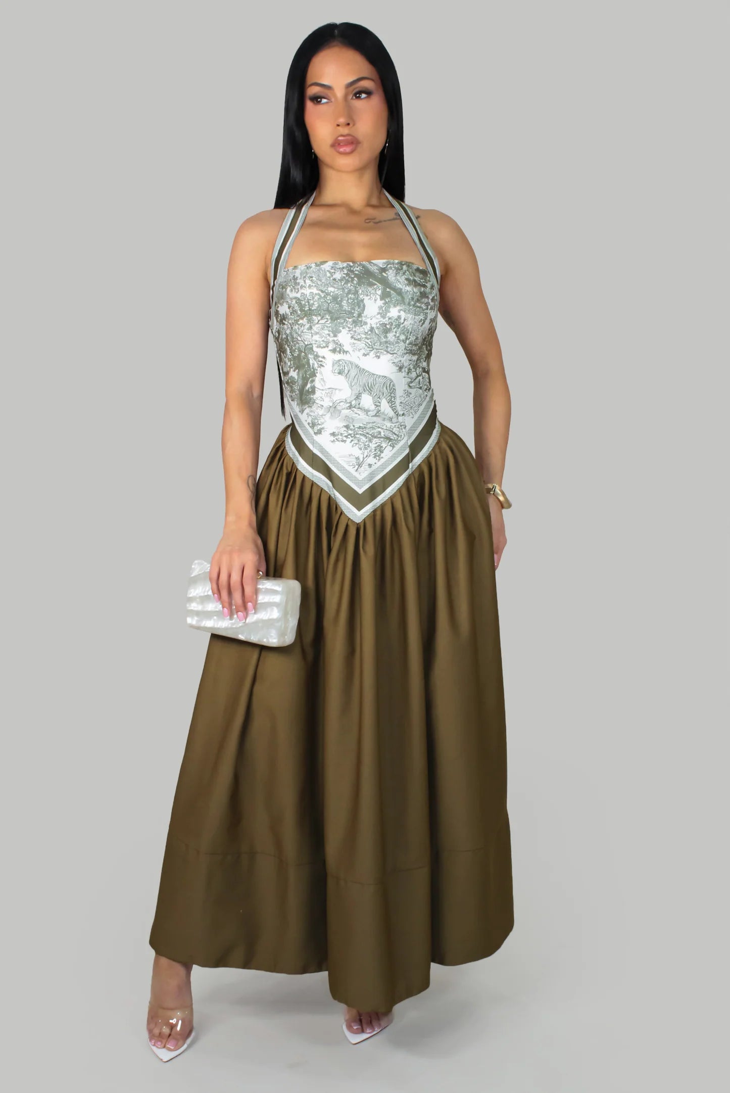 Safari Luxe Halter Maxi Dress