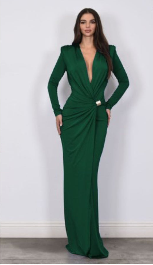 Green maxi dress gold detail