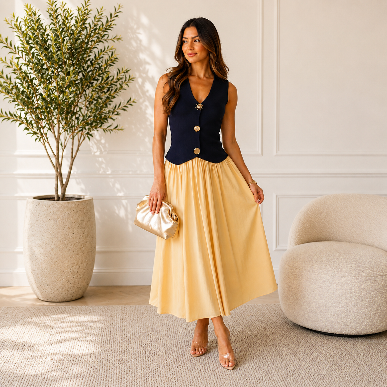 Riviera Elegance Midi Dress