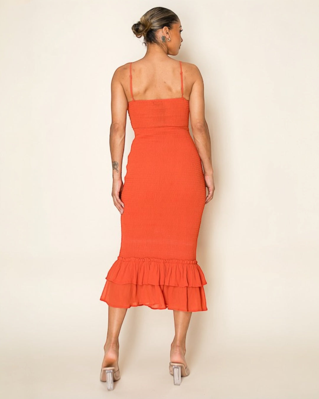 Aitza orange midi dress