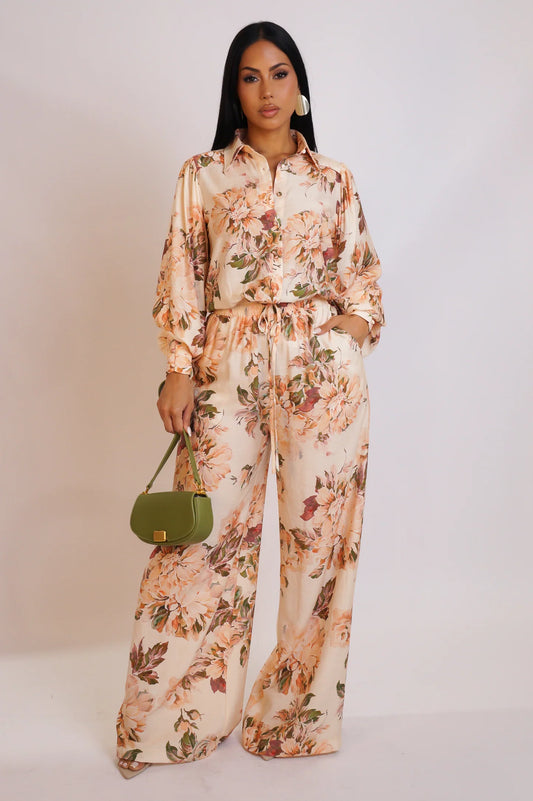 Vintage Floral Ivory Pant Set